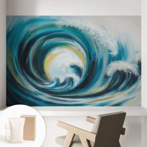 Tapete Vliestapete mit Kleber - Wanddekoration - Wandfolie - 3D Tapete Wand - Wohnungsdeko Meereswelle 104x70 cm