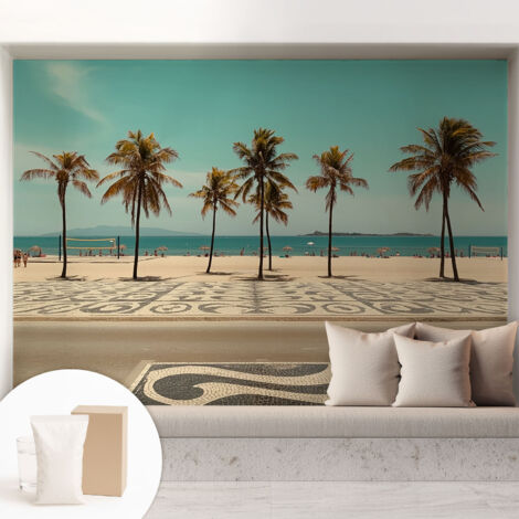 Tapete Vliestapete mit Kleber - Wanddekoration - Wandfolie - 3D Tapete Wand - Wohnungsdeko Palmen am Strand 208x146 cm