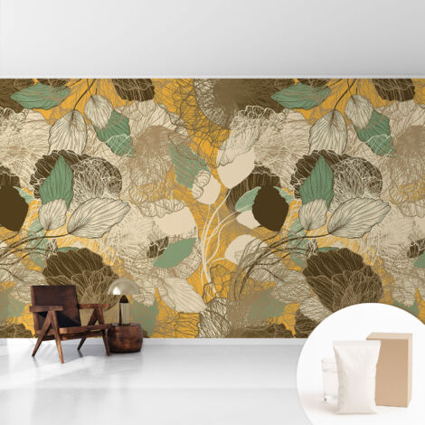 Tapete Vliestapete mit Kleber - Wanddekoration - Wandfolie - 3D Tapete Wand - Wohnungsdeko Pflanzliche Schönheit 416x254 cm