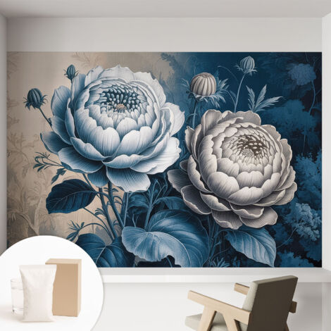 Tapete Vliestapete mit Kleber - Wanddekoration - Wandfolie - 3D Tapete Wand - Wohnungsdeko Romantische Blumen 152x104 cm