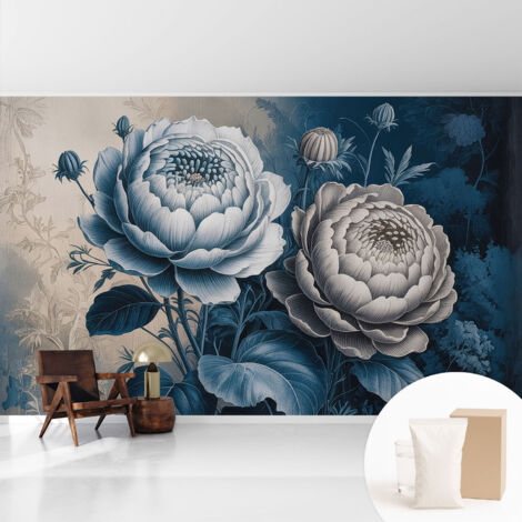 Tapete Vliestapete mit Kleber - Wanddekoration - Wandfolie - 3D Tapete Wand - Wohnungsdeko Romantische Blumen 416x254 cm