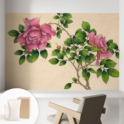 Tapete Vliestapete mit Kleber - Wanddekoration - Wandfolie - 3D Tapete Wand - Wohnungsdeko Romantische Rosen 104x70 cm