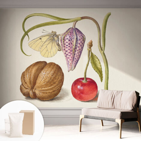Tapete Vliestapete mit Kleber - Wanddekoration - Wandfolie - 3D Tapete Wand - Wohnungsdeko Schmetterling und Pflanzen 312x219 cm