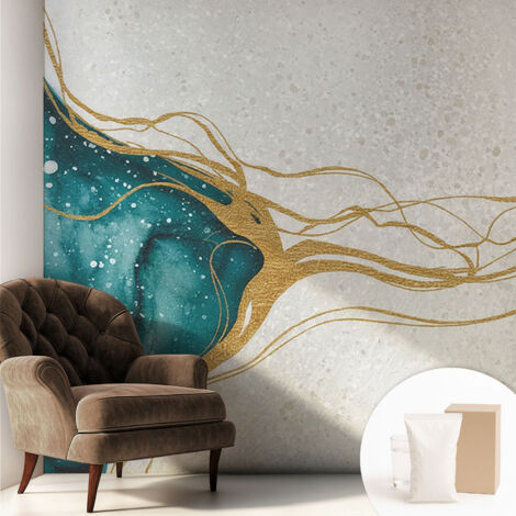 Tapete Vliestapete mit Kleber - Wanddekoration - Wandfolie - 3D Tapete Wand - Wohnungsdeko Türkisfarbene Linien 250x250 cm