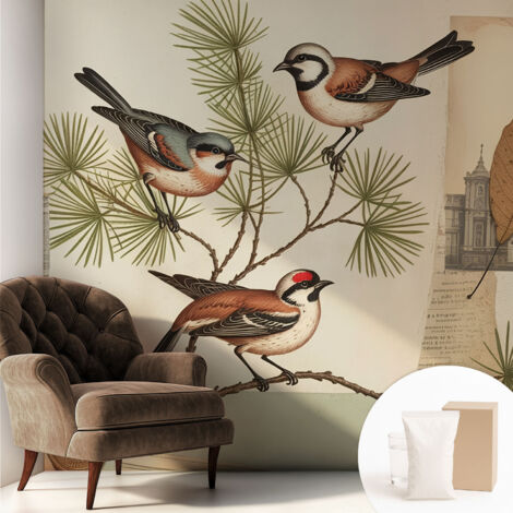 Tapete Vliestapete mit Kleber - Wanddekoration - Wandfolie - 3D Tapete Wand - Wohnungsdeko Vogelcollage 250x250 cm