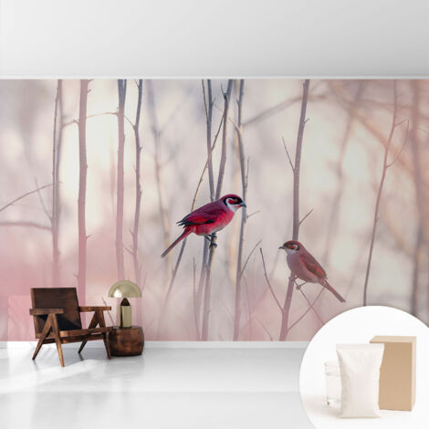 Tapete Vliestapete mit Kleber - Wanddekoration - Wandfolie - 3D Tapete Wand - Wohnungsdeko Vogelpaar 416x254 cm
