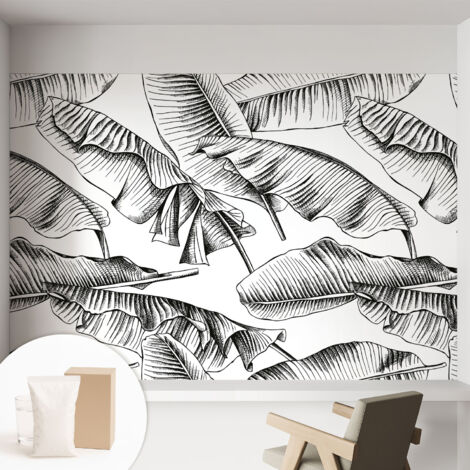 Tapete Vliestapete mit Kleber - Wanddekoration Wohnzimmer - Tapete Schlafzimmer Bananenblätter 152x104 cm