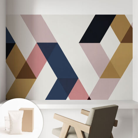 Tapete Vliestapete mit Kleber - Wanddekoration Wohnzimmer - Tapete Schlafzimmer Bunte Rauten 104x70 cm