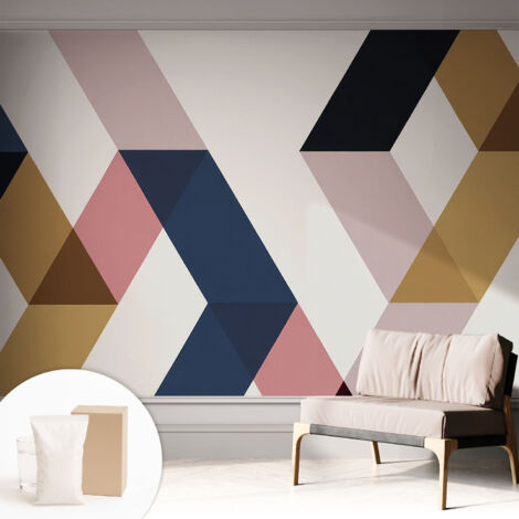 Tapete Vliestapete mit Kleber - Wanddekoration Wohnzimmer - Tapete Schlafzimmer Bunte Rauten 312x219 cm
