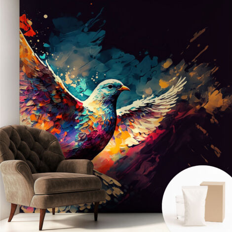 Tapete Vliestapete mit Kleber - Wanddekoration Wohnzimmer - Tapete Schlafzimmer Bunter Vogel 250x250 cm