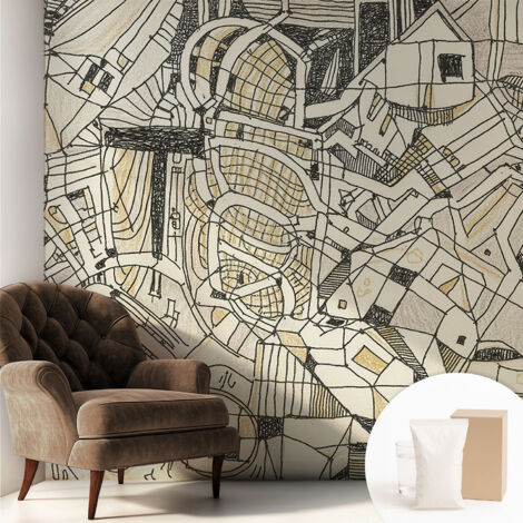 Tapete Vliestapete mit Kleber - Wanddekoration Wohnzimmer - Tapete Schlafzimmer Geometrische Abstraktion 250x250 cm