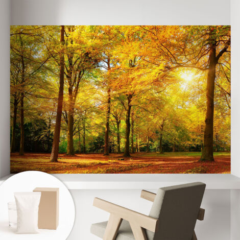 Tapete Vliestapete mit Kleber - Wanddekoration Wohnzimmer - Tapete Schlafzimmer Goldene Blätter 104x70 cm