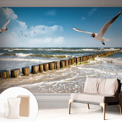 Tapete Vliestapete mit Kleber - Wanddekoration Wohnzimmer - Tapete Schlafzimmer Küstenlandschaft 312x219 cm
