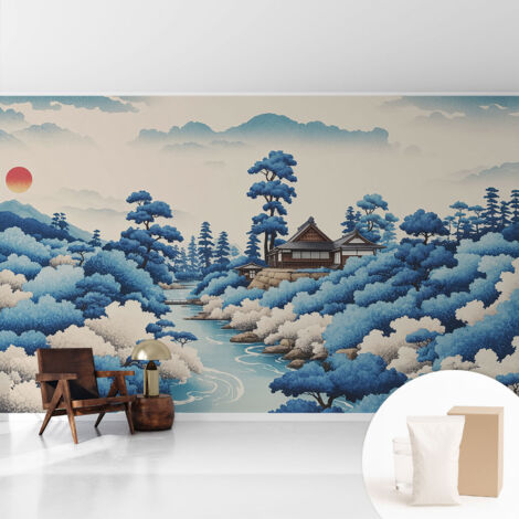 Tapete Vliestapete mit Kleber - Wanddekoration Wohnzimmer - Tapete Schlafzimmer Ruhige Natur 416x254 cm