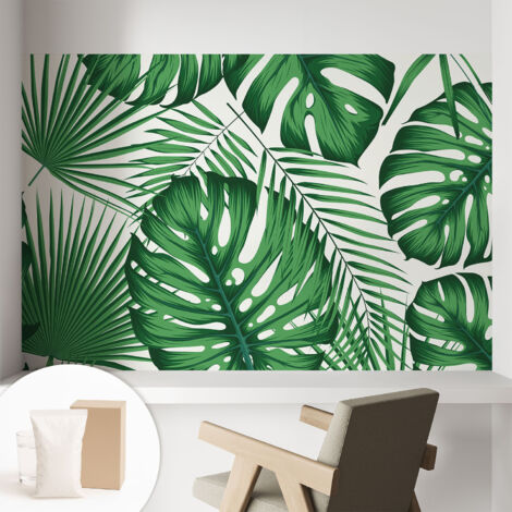 Tapete Vliestapete mit Kleber - Wanddekoration Wohnzimmer - Tapete Schlafzimmer Tropische Blätter 104x70 cm
