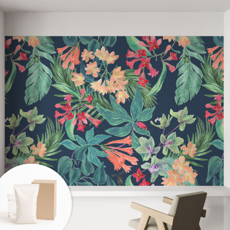 Tapete Vliestapete mit Kleber - Wanddekoration Wohnzimmer - Tapete Schlafzimmer Tropische Blumen 152x104 cm