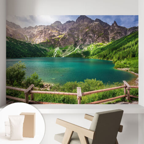 Tapete Vliestapete mit Kleber - Wandgestaltung - Tapete Wohnzimmer - Flur Eingangsbereich Berglandschaft 104x70 cm