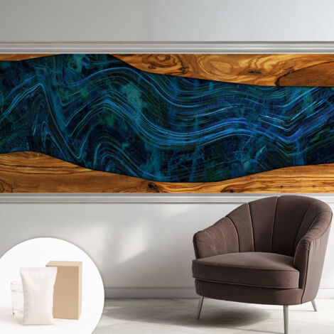 Tapete Vliestapete mit Kleber - Wandgestaltung - Tapete Wohnzimmer - Flur Eingangsbereich Blaues Holz 250x104 cm