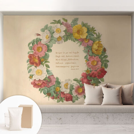 Tapete Vliestapete mit Kleber - Wandgestaltung - Tapete Wohnzimmer - Flur Eingangsbereich Blumenkranz 208x146 cm