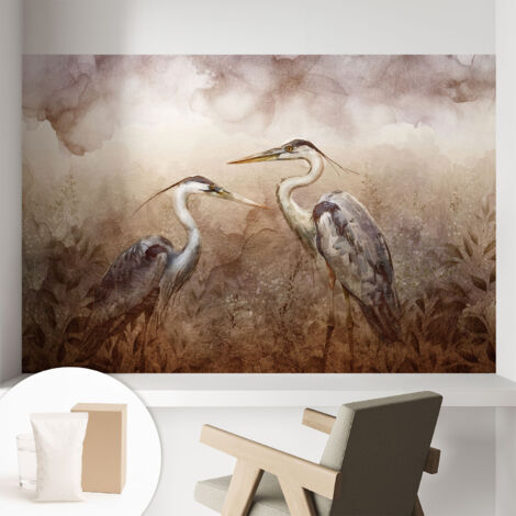 Tapete Vliestapete mit Kleber - Wandgestaltung - Tapete Wohnzimmer - Flur Eingangsbereich Elegante Vögel 104x70 cm