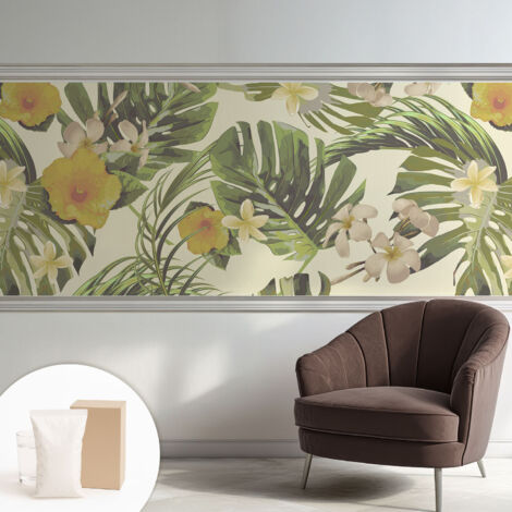 Tapete Vliestapete mit Kleber - Wandgestaltung - Tapete Wohnzimmer - Flur Eingangsbereich Exotische Flora 250x104 cm