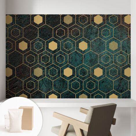 Tapete Vliestapete mit Kleber - Wandgestaltung - Tapete Wohnzimmer - Flur Eingangsbereich Geometrische Sechsecke 104x70 cm