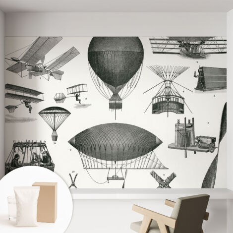 Tapete Vliestapete mit Kleber - Wandgestaltung - Tapete Wohnzimmer - Flur Eingangsbereich Geschichte der Luftfahrt 152x104 cm