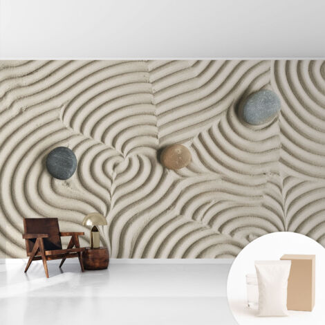 Tapete Vliestapete mit Kleber - Wandgestaltung - Tapete Wohnzimmer - Flur Eingangsbereich Harmonische Wellen 416x254 cm