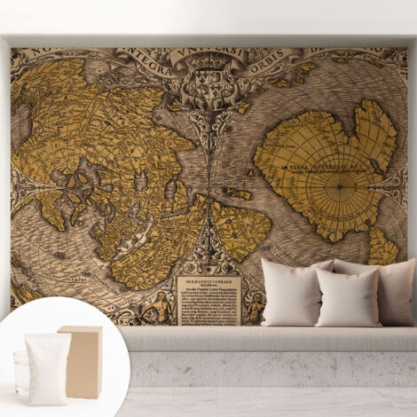 Tapete Vliestapete mit Kleber - Wandgestaltung - Tapete Wohnzimmer - Flur Eingangsbereich Historische Kartografie 208x146 cm
