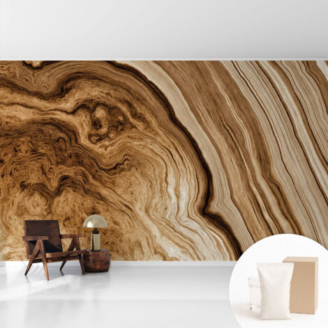 Tapete Vliestapete mit Kleber - Wandgestaltung - Tapete Wohnzimmer - Flur Eingangsbereich Holzmaserung 416x254 cm