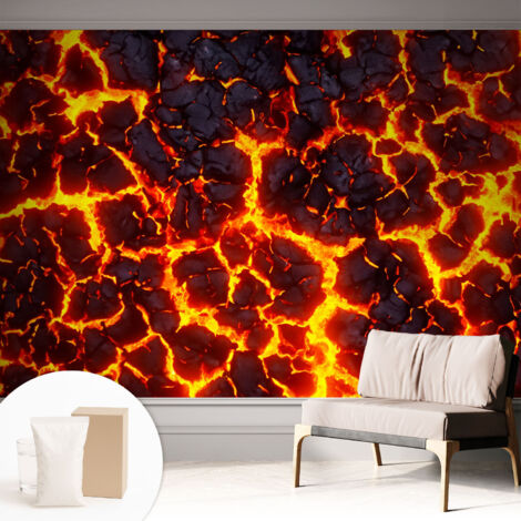 Tapete Vliestapete mit Kleber - Wandgestaltung - Tapete Wohnzimmer - Flur Eingangsbereich Kraftvolles Magma 312x219 cm