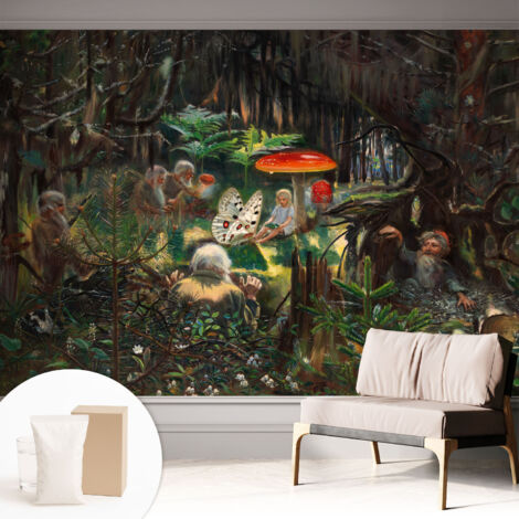 Tapete Vliestapete mit Kleber - Wandgestaltung - Tapete Wohnzimmer - Flur Eingangsbereich Märchenwald 312x219 cm