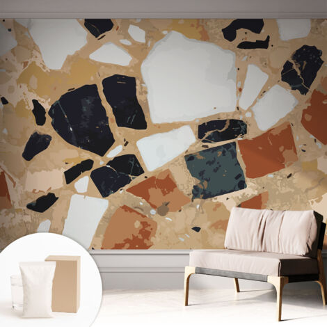 Tapete Vliestapete mit Kleber - Wandgestaltung - Tapete Wohnzimmer - Flur Eingangsbereich Rustikale Steine 312x219 cm