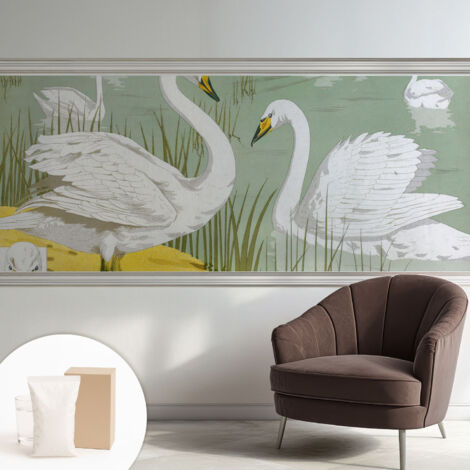 Tapete Vliestapete mit Kleber - Wandgestaltung - Tapete Wohnzimmer - Flur Eingangsbereich Schwanensee 250x104 cm