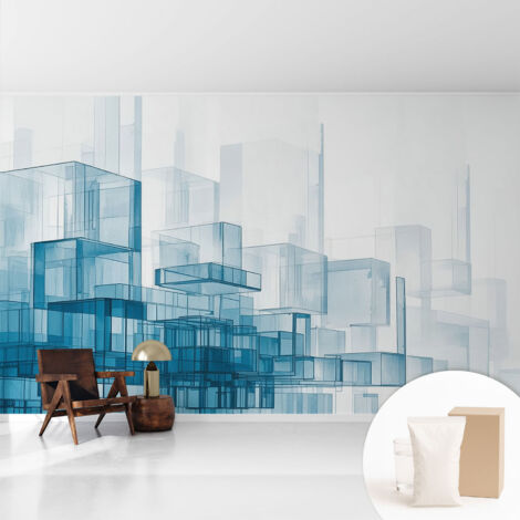 Tapete Vliestapete mit Kleber - Wandgestaltung - Tapete Wohnzimmer - Flur Eingangsbereich Transparente Würfel 416x254 cm