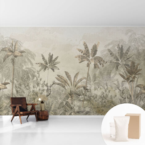 Tapete Vliestapete mit Kleber - Wandgestaltung - Tapete Wohnzimmer - Flur Eingangsbereich Tropischer Dschungel 416x254 cm