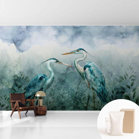Tapete Vliestapete mit Kleber - Wandgestaltung - Tapete Wohnzimmer - Flur Eingangsbereich Vögel in der Natur 416x254 cm