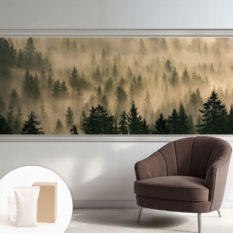 Tapete Vliestapete mit Kleber - Wandgestaltung - Tapete Wohnzimmer - Flur Eingangsbereich Waldnebel 250x104 cm