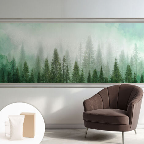 Tapete Vliestapete mit Kleber - Wandgestaltung - Tapete Wohnzimmer - Flur Eingangsbereich Wolf im Wald 250x104 cm