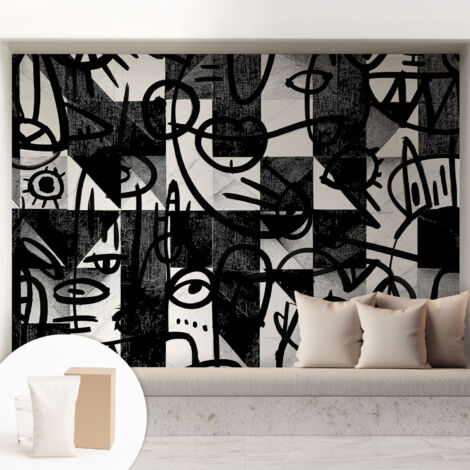 Tapete Vliestapete mit Kleber - Wandgestaltung - Tapete Wohnzimmer - Flur Eingangsbereich Zeichnerisches Chaos 208x146 cm