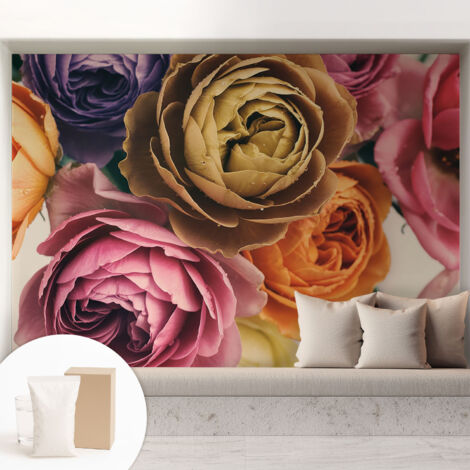 Tapete Vliestapete mit Kleber Wandtapete modern - Tapete mit Motiv - Tapete Schlafzimmer Bunte Rosen 208x146 cm