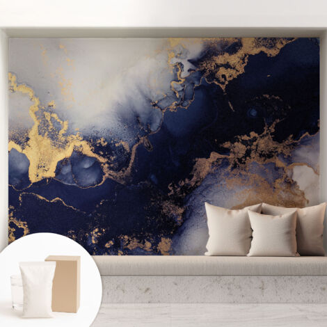 Tapete Vliestapete mit Kleber Wandtapete modern - Tapete mit Motiv - Tapete Schlafzimmer Dunkelblaue Wellen 208x146 cm