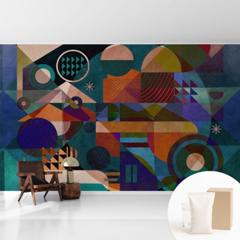 Tapete Vliestapete mit Kleber Wandtapete modern - Tapete mit Motiv - Tapete Schlafzimmer Geometrische Kunst 416x254 cm
