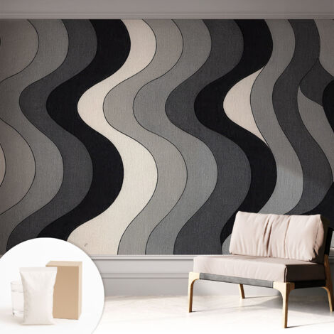 Tapete Vliestapete mit Kleber Wandtapete modern - Tapete mit Motiv - Tapete Schlafzimmer Graue Wellen 312x219 cm