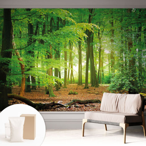 Tapete Vliestapete mit Kleber Wandtapete modern - Tapete mit Motiv - Tapete Schlafzimmer Grüner Wald 312x219 cm