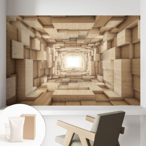 Tapete Vliestapete mit Kleber Wandtapete modern - Tapete mit Motiv - Tapete Schlafzimmer Holztunnel 104x70 cm