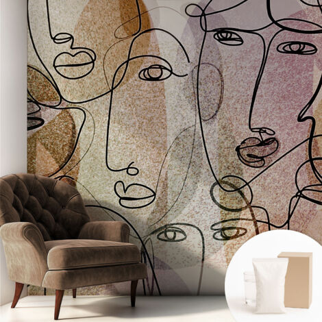 Tapete Vliestapete mit Kleber Wandtapete modern - Tapete mit Motiv - Tapete Schlafzimmer Lineare Gesichter 250x250 cm