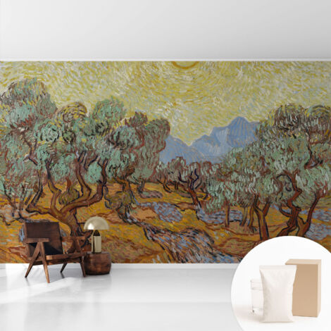 Tapete Vliestapete mit Kleber Wandtapete modern - Tapete mit Motiv - Tapete Schlafzimmer Olivenbäume 416x254 cm