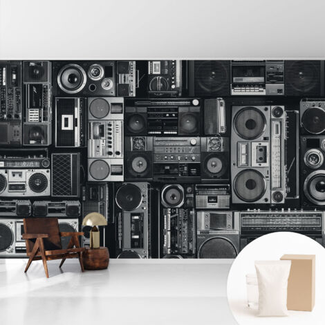 Tapete Vliestapete mit Kleber Wandtapete modern - Tapete mit Motiv - Tapete Schlafzimmer Retro-Radio 416x254 cm