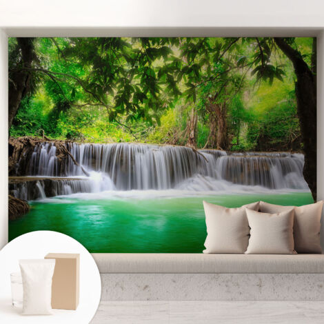 Tapete Vliestapete mit Kleber Wandtapete modern - Tapete mit Motiv - Tapete Schlafzimmer Waldwasserfall 208x146 cm